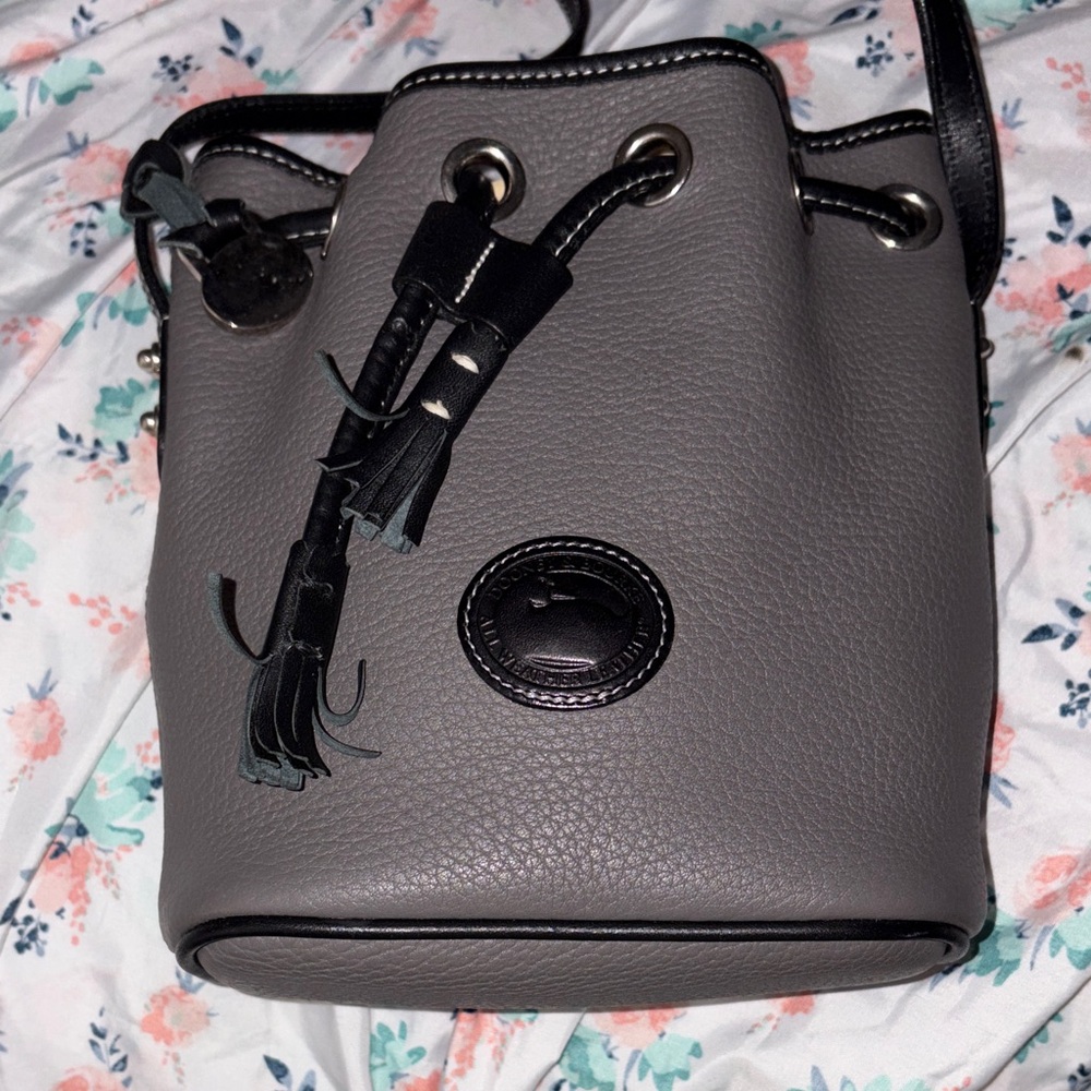Dooney & Bourke Grey Pebbled Leather Drawstring Crossbody BagNWOT